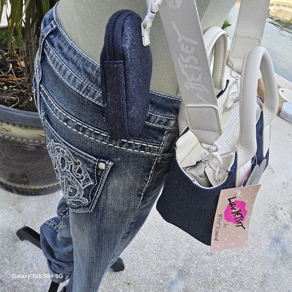 BETSEY JOHNSON DENIM BUTTERFLY LUV BETSEY SATCHELw/POUCH - Picture 4 of 6
